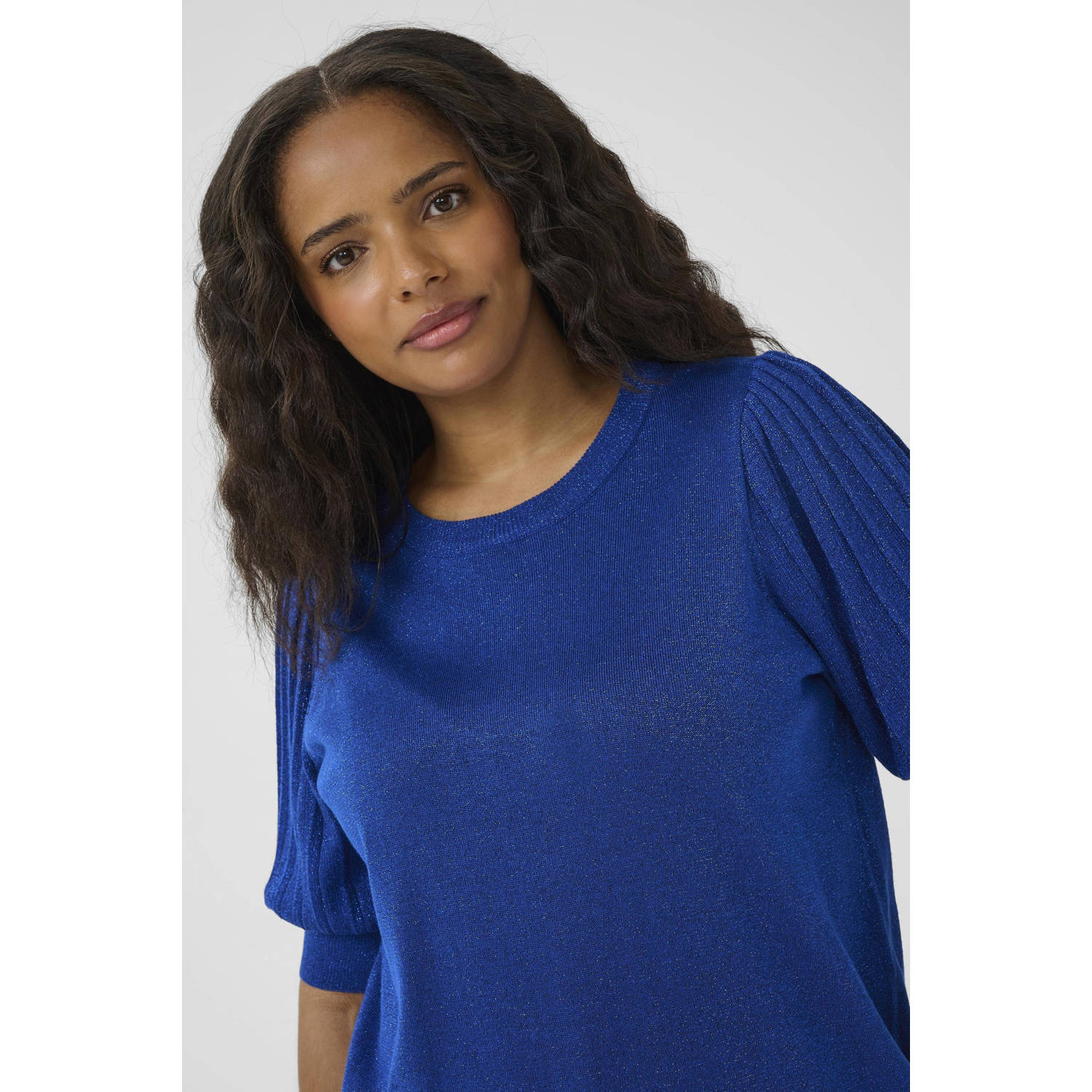 Kaffe Curve top blauw met lurex