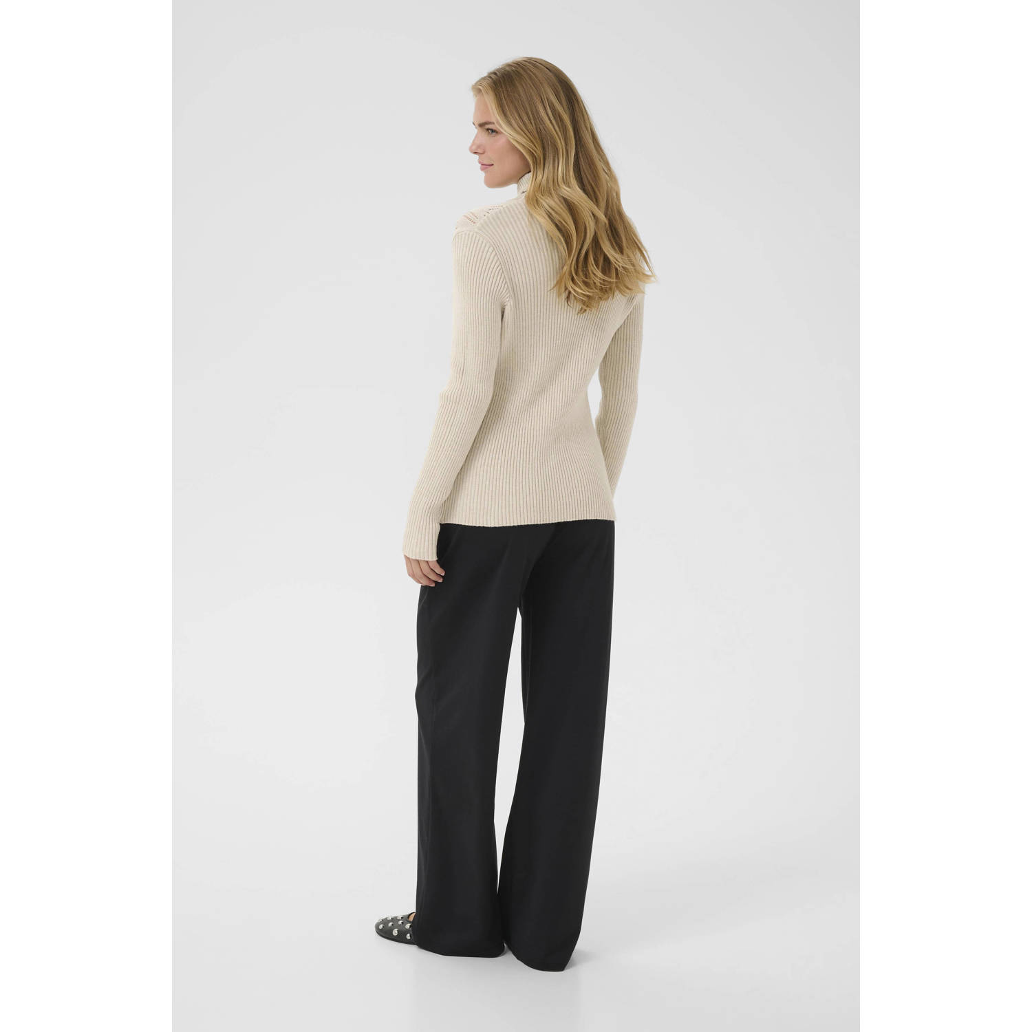 Cream top met col crème gebreid