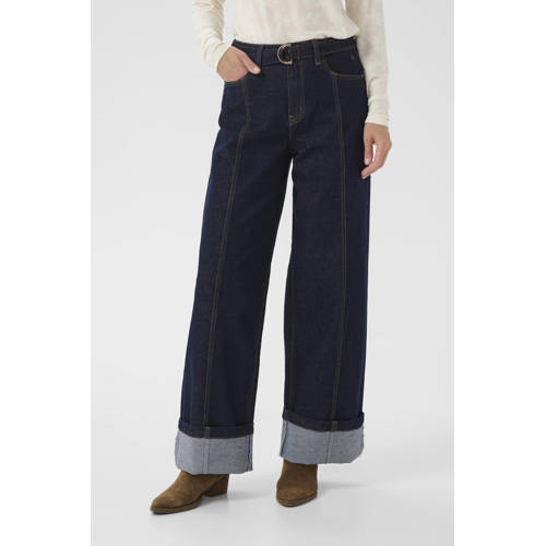 Cream high waist wide leg jeans dark blue denim afbeelding