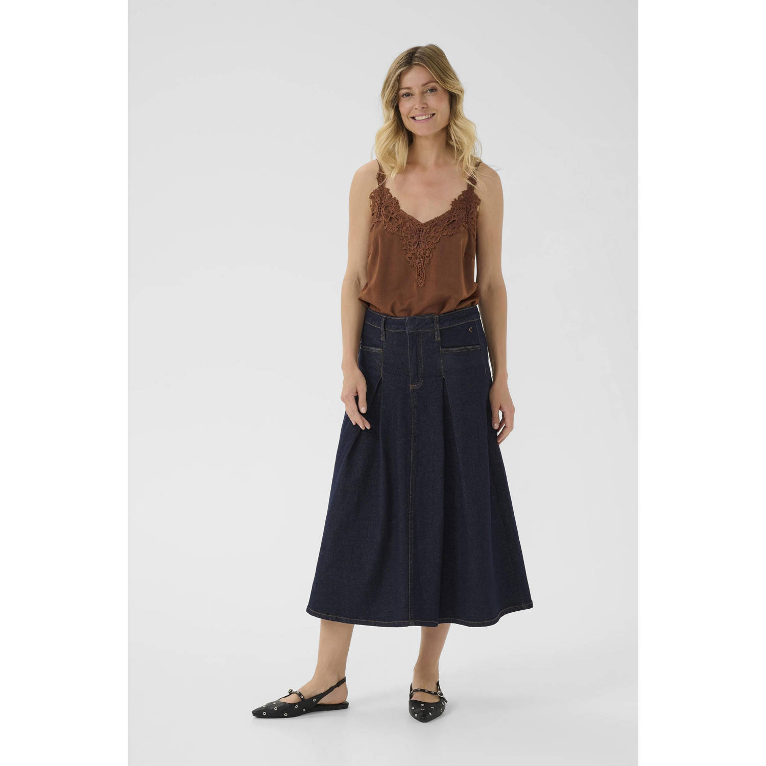 Cream denim spijkerrok dark blue denim