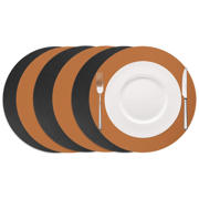 thumbnail: Cookinglife Placemats - Dubbelzijdig - Vegan leer - Cognac / Zwart ø 38 cm - 6 Stuks