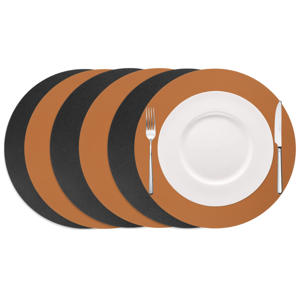 Placemats - Dubbelzijdig - Vegan leer - Cognac / Zwart ø 38 cm - 6 Stuks