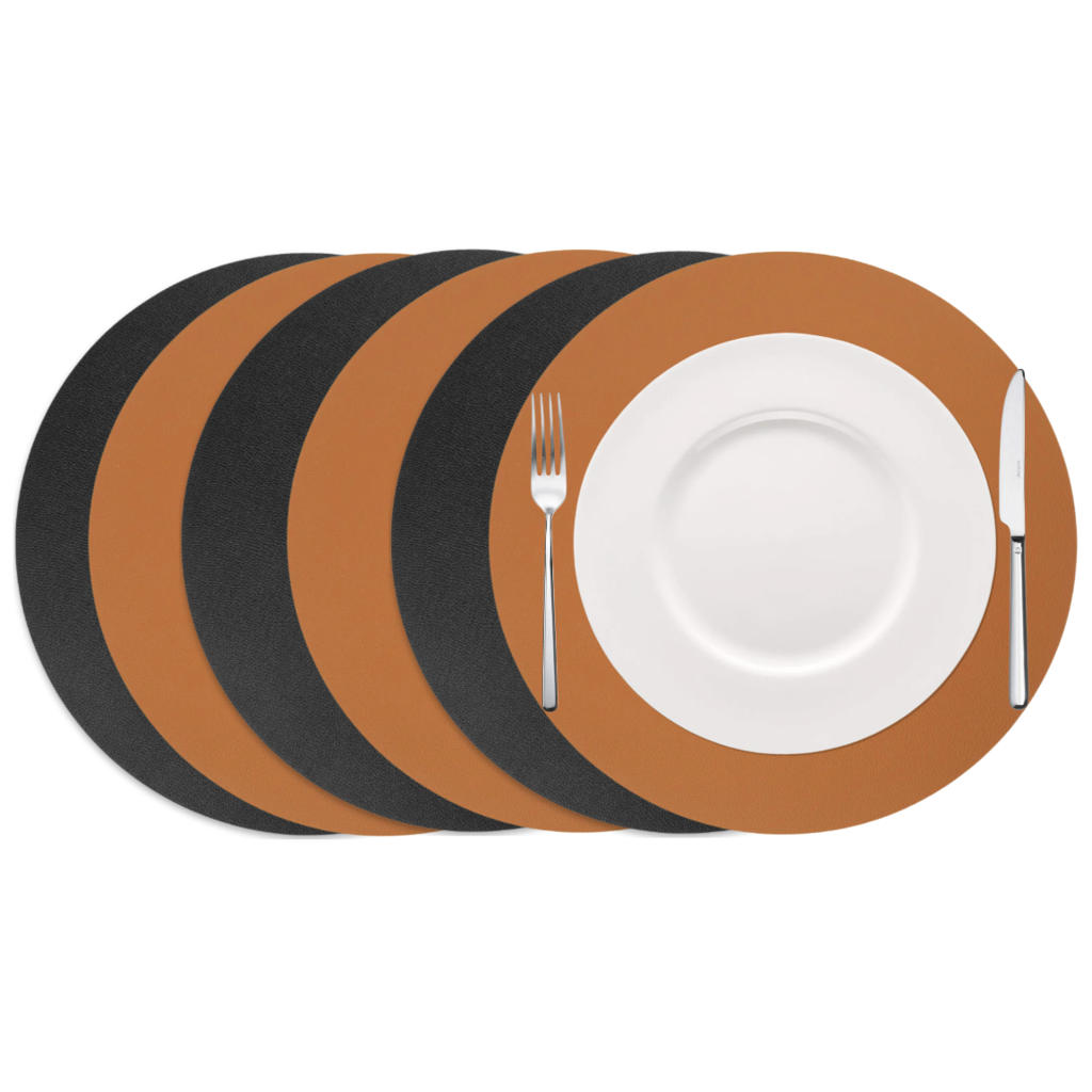 Cookinglife Placemats - Dubbelzijdig - Vegan leer - Cognac / Zwart ø 38 cm - 6 Stuks