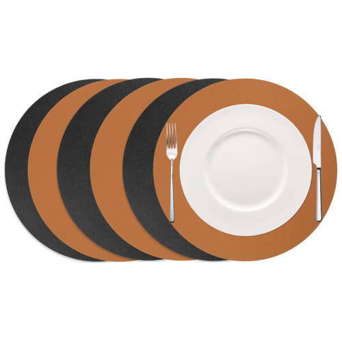 Cookinglife Placemats - Cognac / Zwart - dubbelzijdig - ø 38 cm - 6 Stuks afbeelding