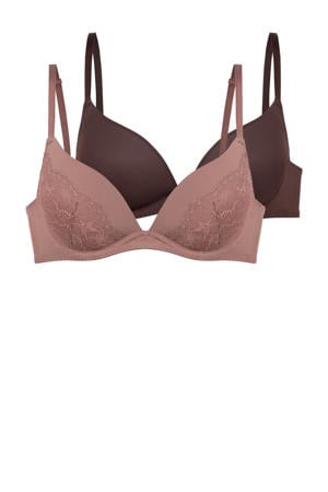 voorgevormde push-up bh Willa (set van 2) donkerbruin/roze