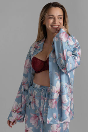 satijnlook pyjamatop Bella blauw/roze/wit
