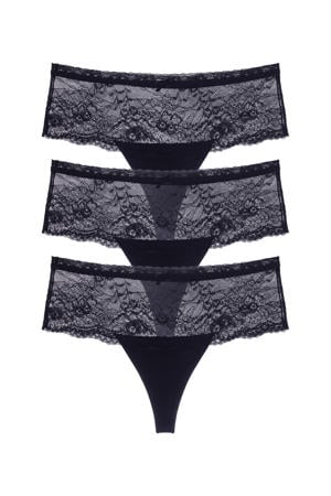 high waist string Nina (set van 3) zwart