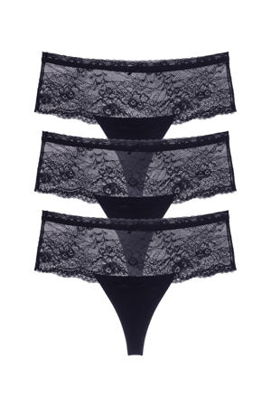 high waist string Nina (set van 3) zwart