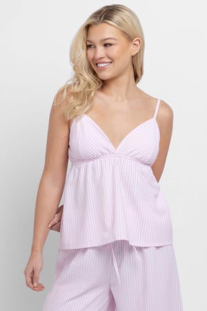 seersucker pyjamatop Diana wit/roze