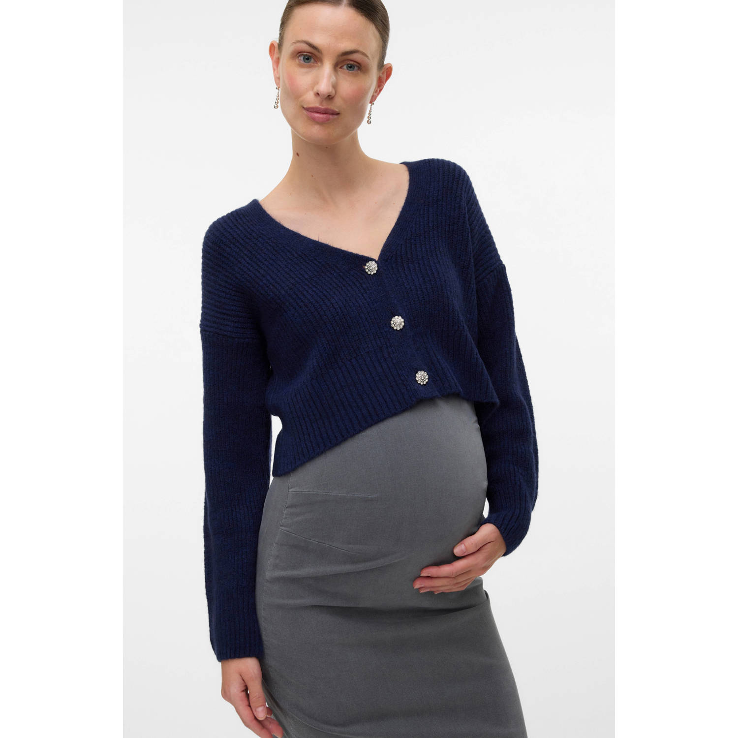MAMALICIOUS zwangerschaps cardigan donkerblauw rib gebreid