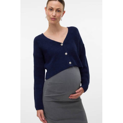 MAMALICIOUS zwangerschaps cardigan donkerblauw rib gebreid afbeelding