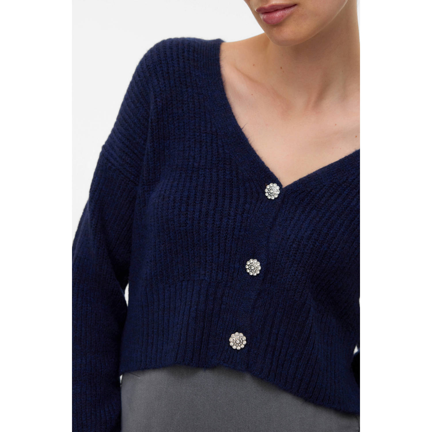 MAMALICIOUS zwangerschaps cardigan donkerblauw rib gebreid