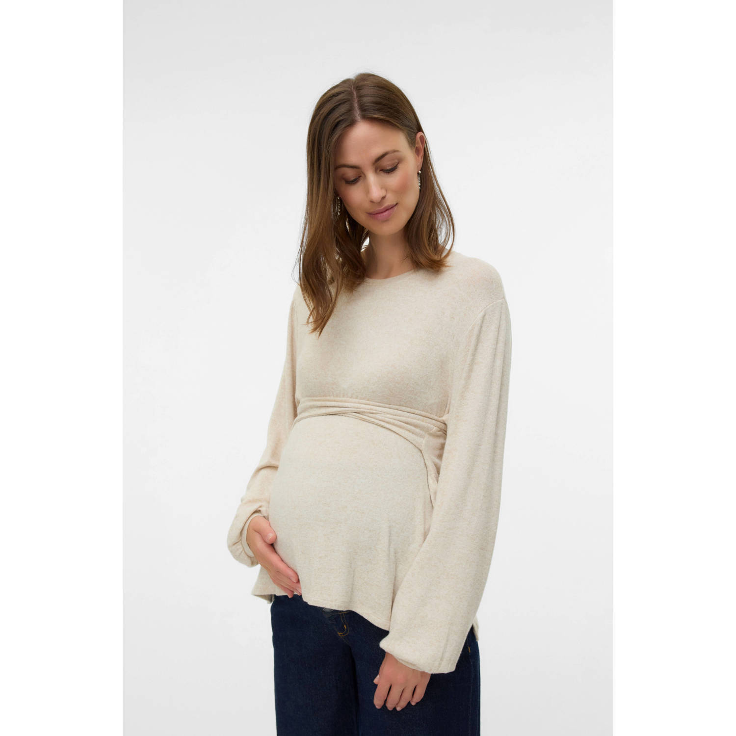 MAMALICIOUS zwangerschaps top beige fijn gebreid