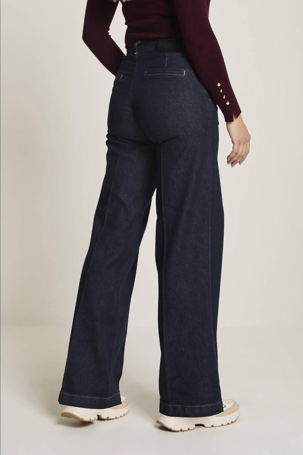 Dark blue denim dames Para Mi high waist straight leg jeans dark blue van denim met effen