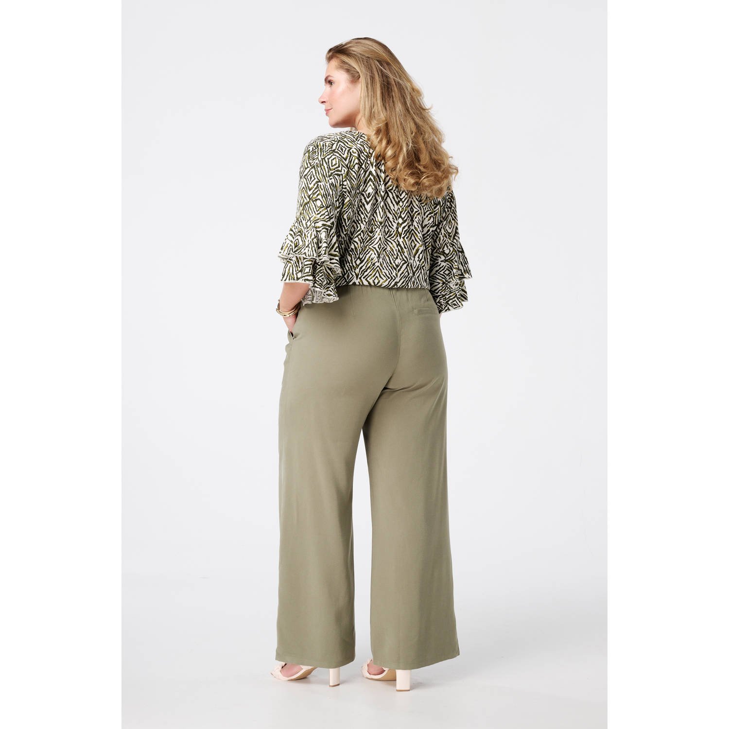 MS Mode straight regular waist broek kaki