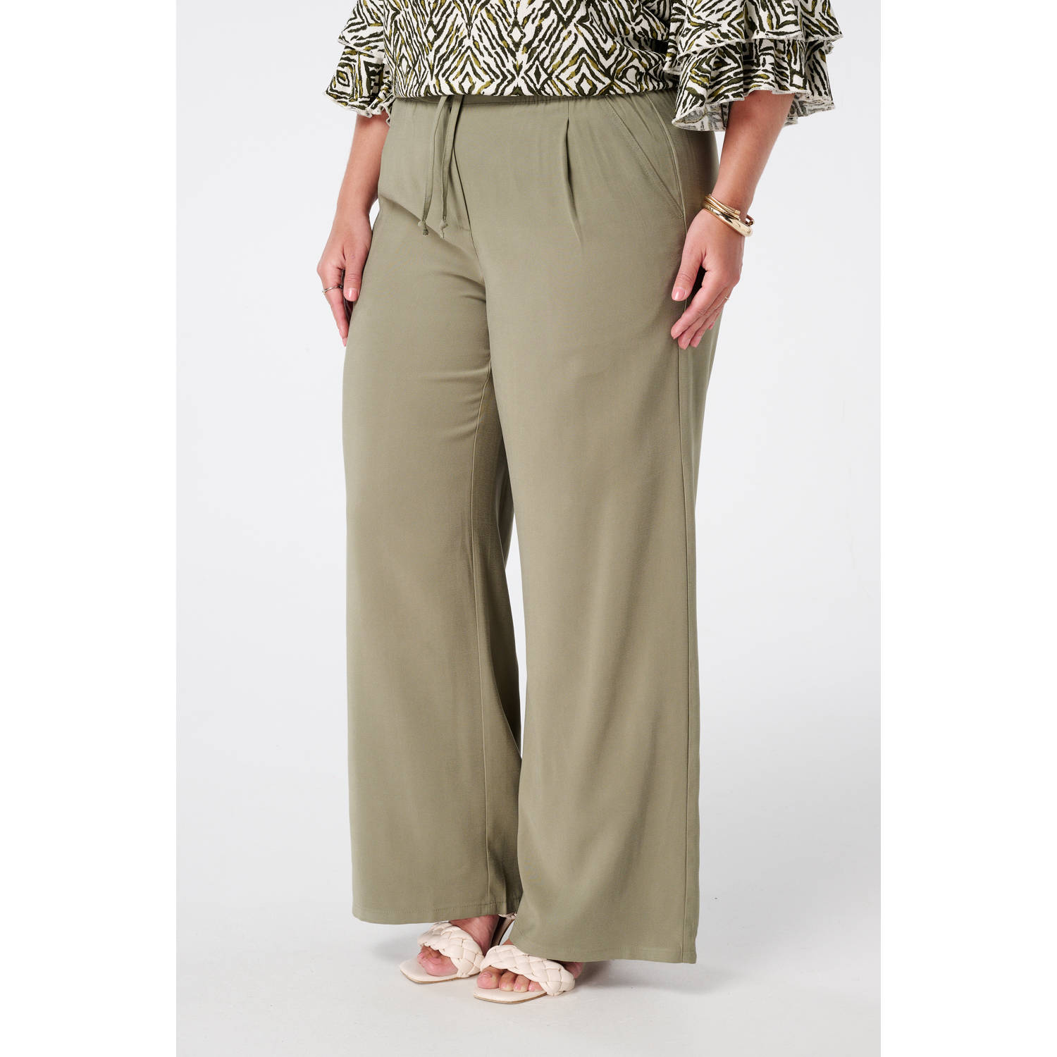 MS Mode straight regular waist broek kaki