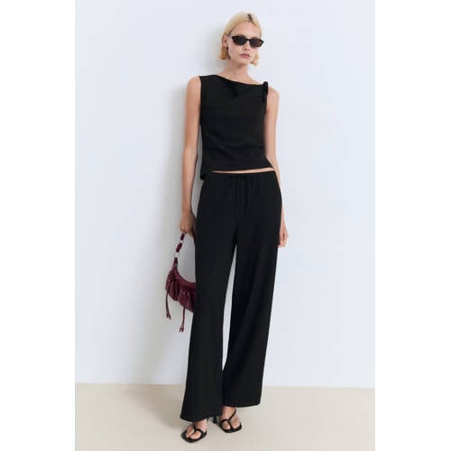 Mango wide leg regular waist casual broek zwart afbeelding