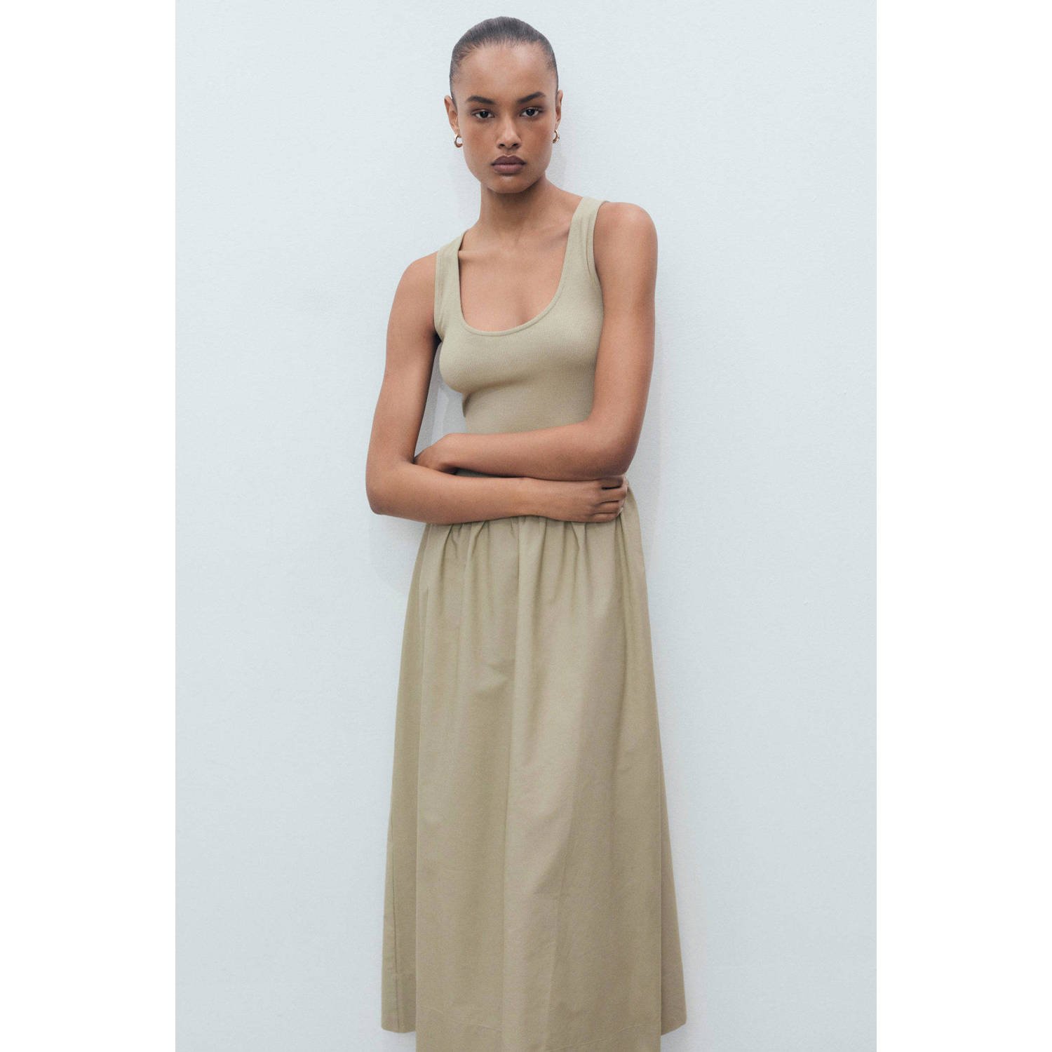 Mango A-lijn jurk beige