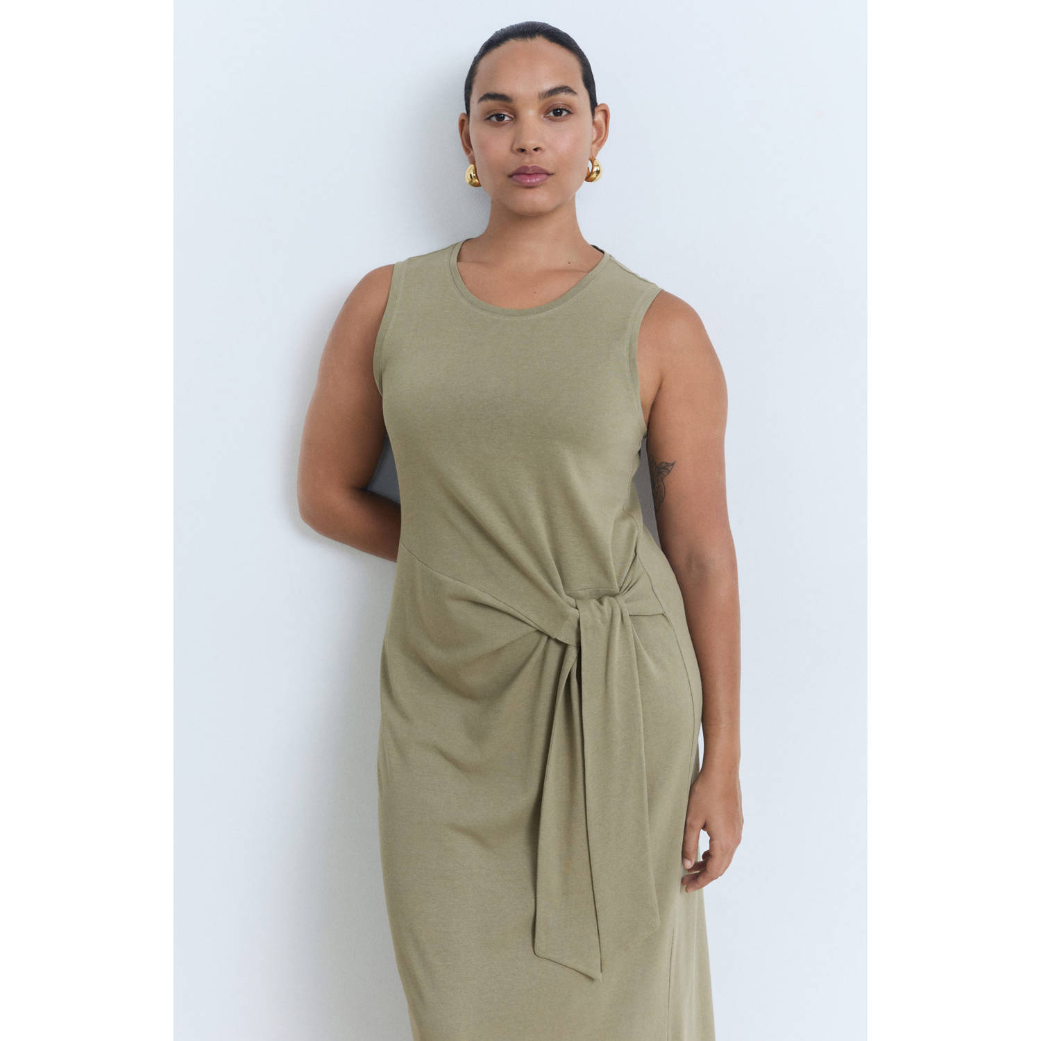 Mango midi jurk lichtkaki