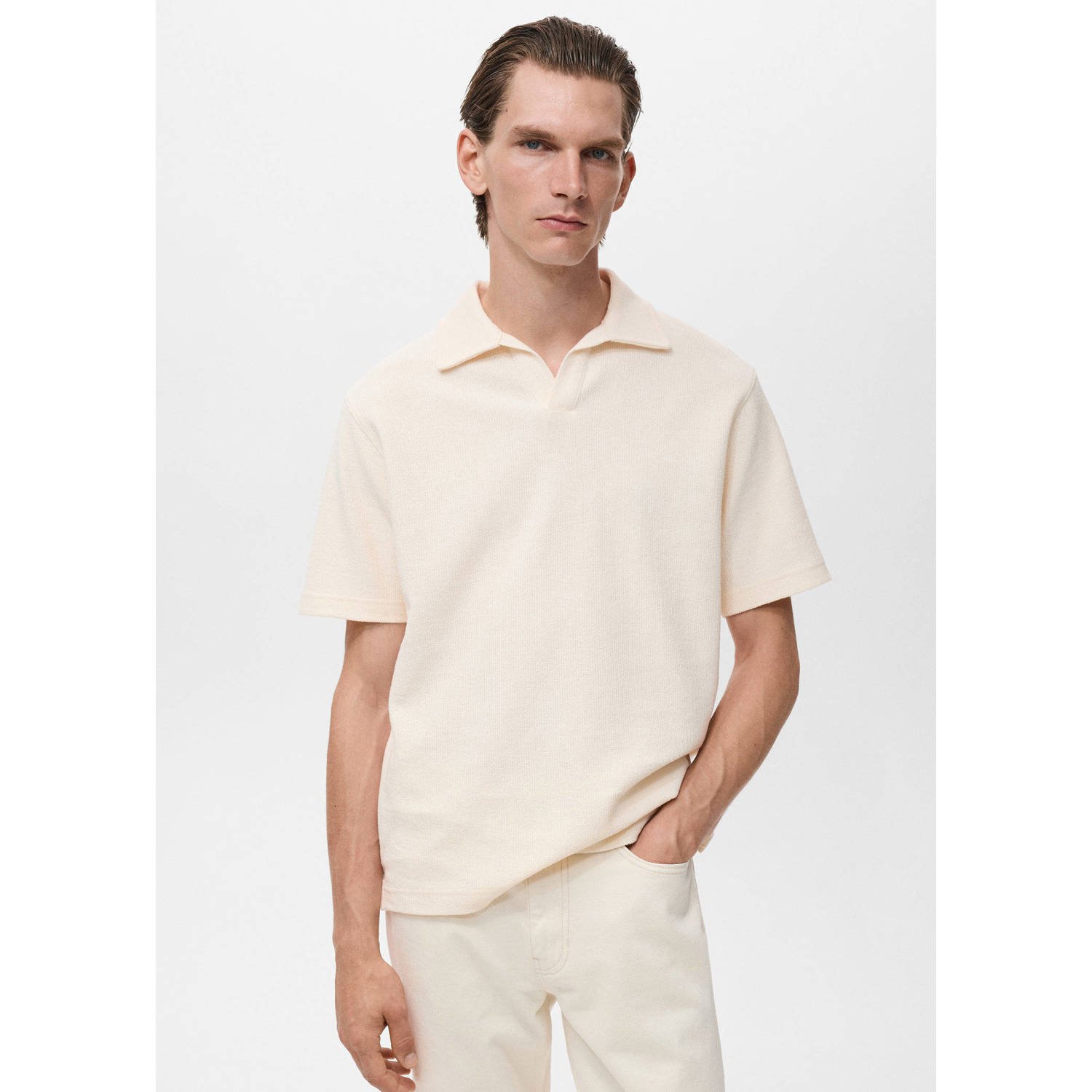 Mango Man regular polo met textuur beige