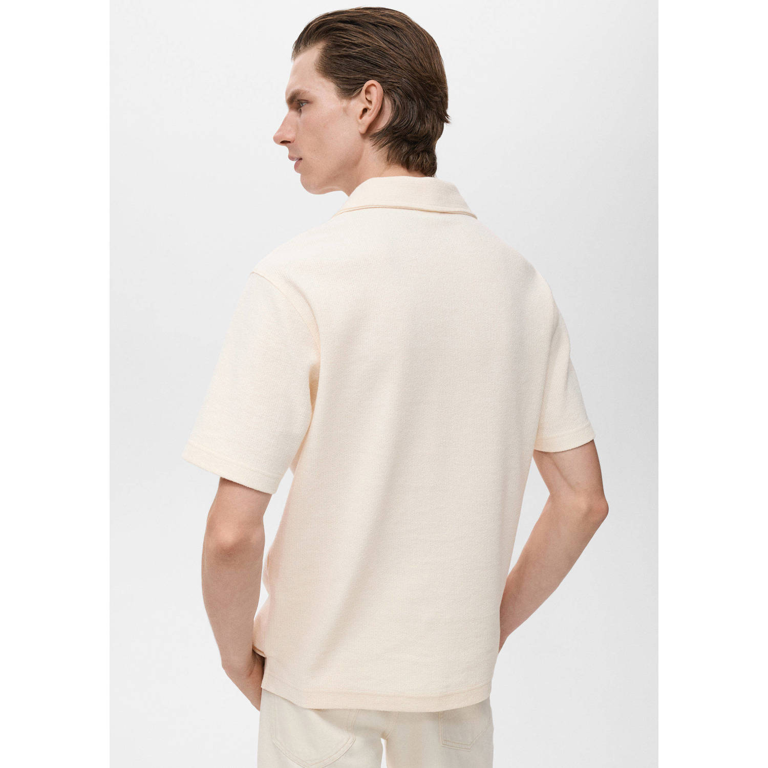 Mango Man regular polo met textuur beige