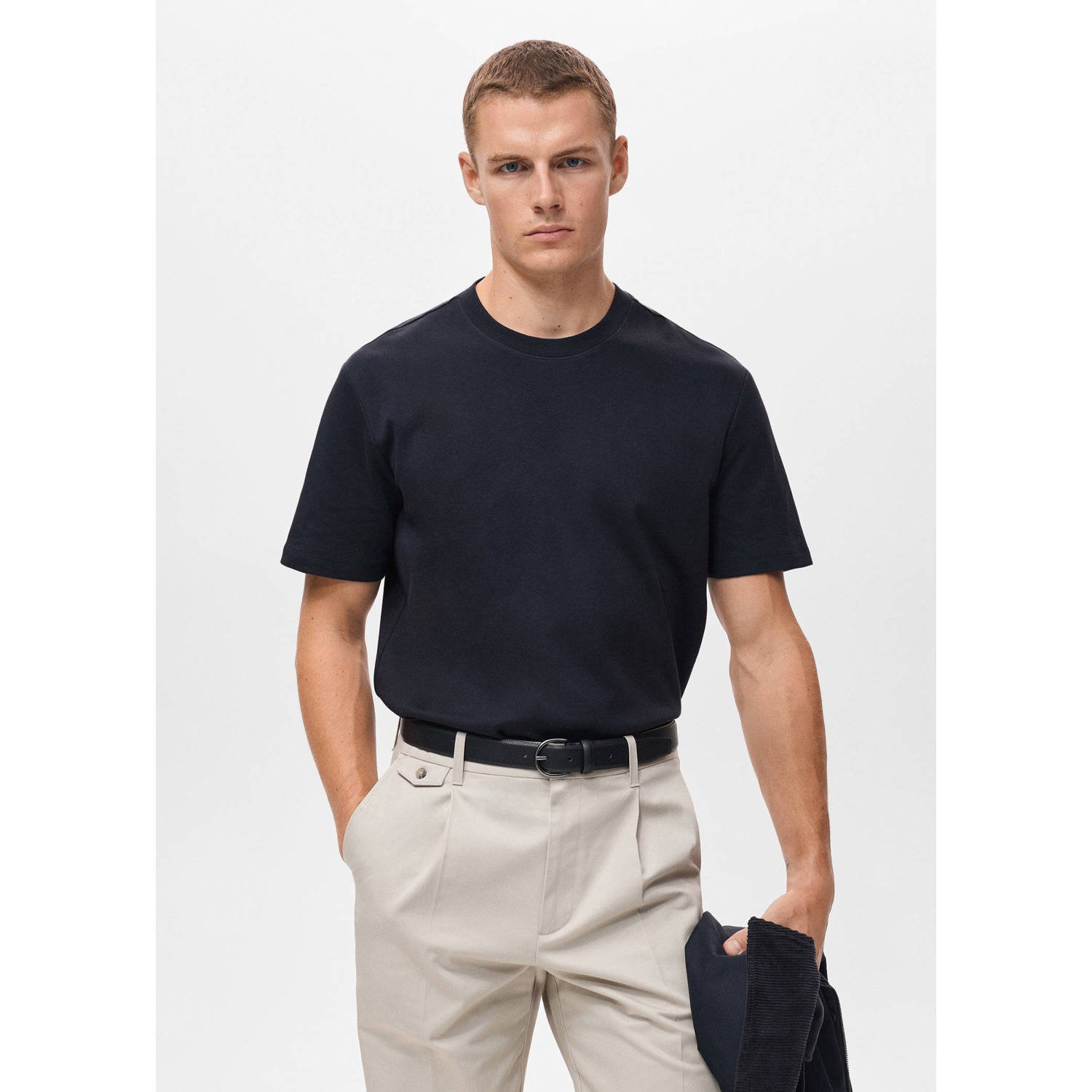 Mango Man regular T-shirt donkerblauw