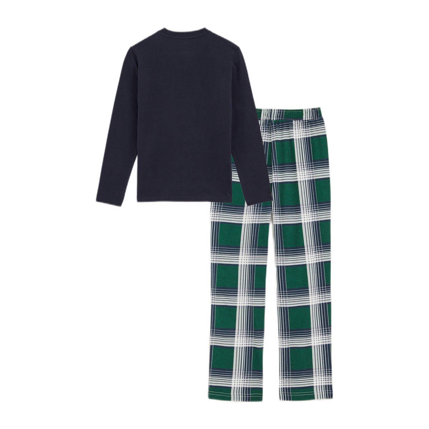 WE Fashion Blue Ridge pyjamaset donkerblauw groen wit