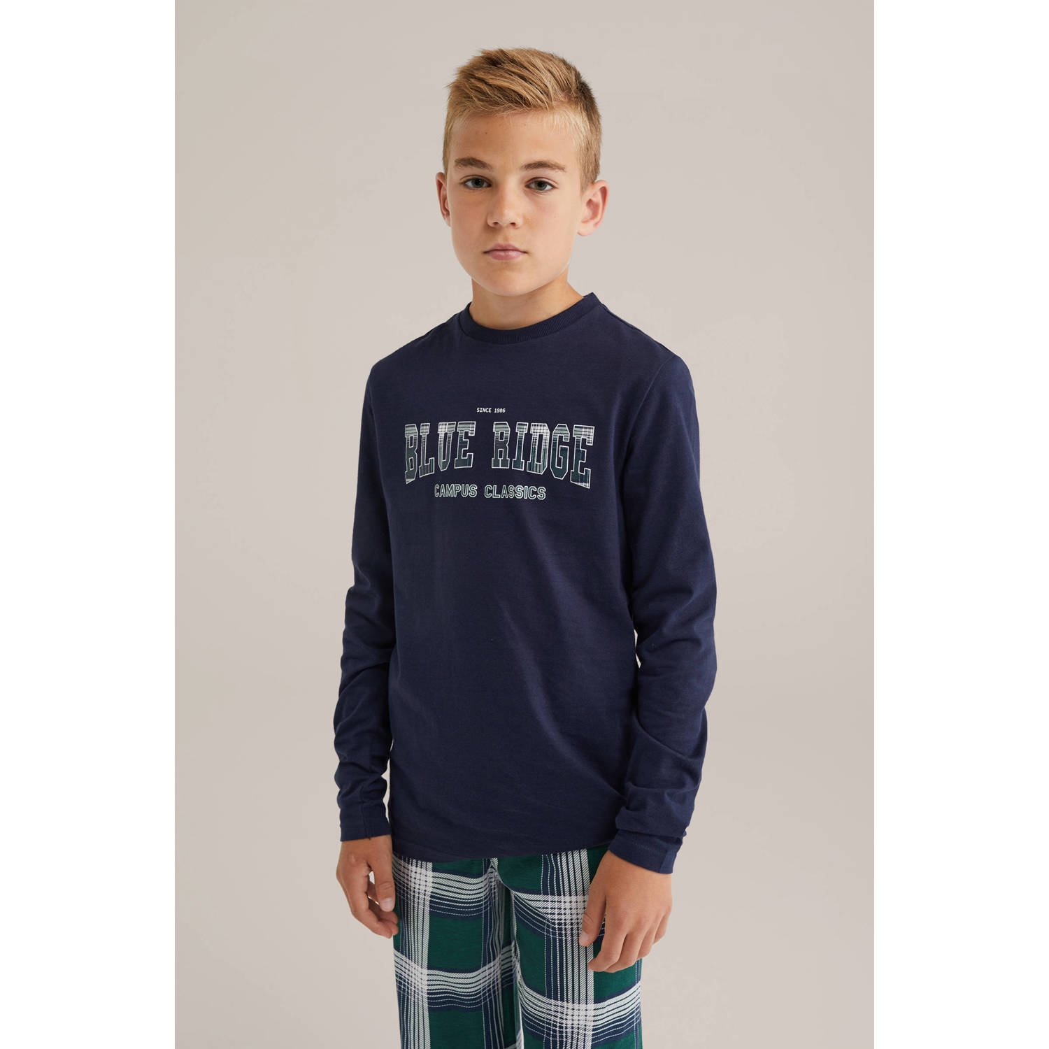 WE Fashion Blue Ridge pyjamaset donkerblauw groen wit