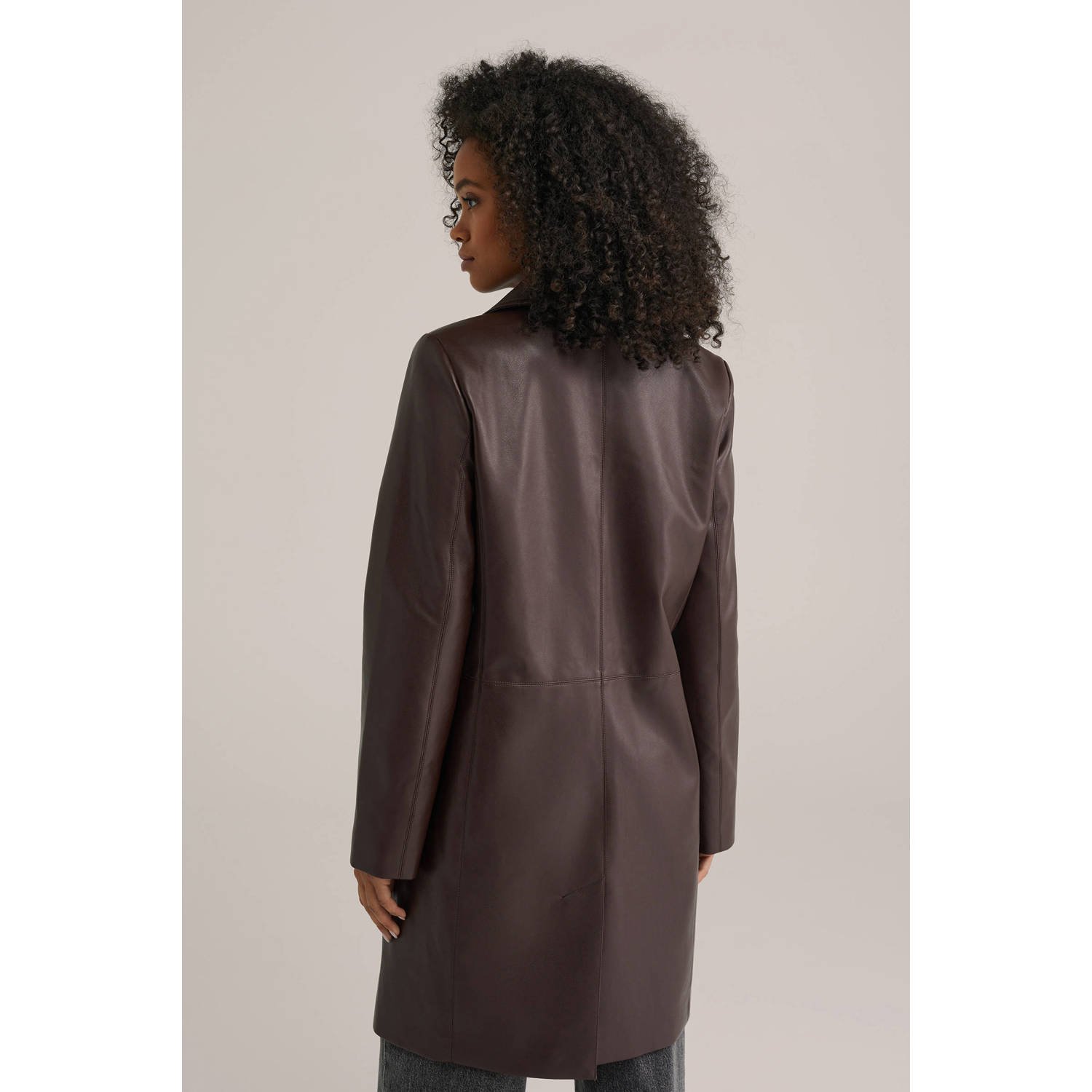 WE Fashion imitatieleren manteljas donkerbruin