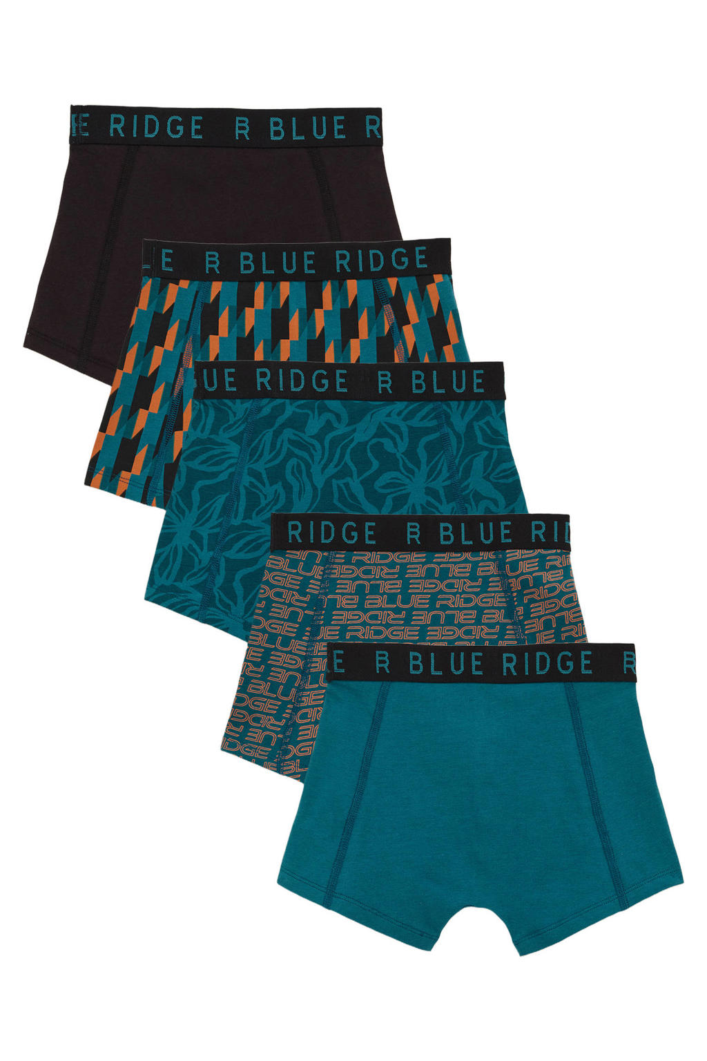 WE Fashion Blue Ridge boxershort - blauwgroen/zwart/oranje (set van 5)