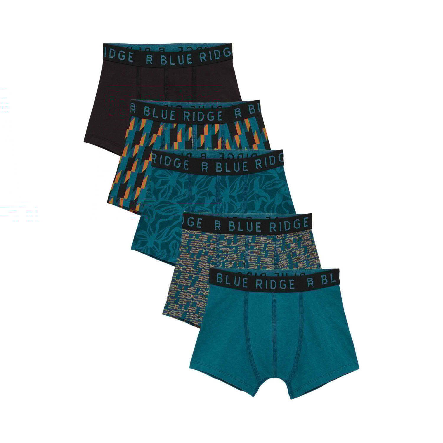 WE Fashion Blue Ridge boxershort set van 5 blauwgroen zwart oranje