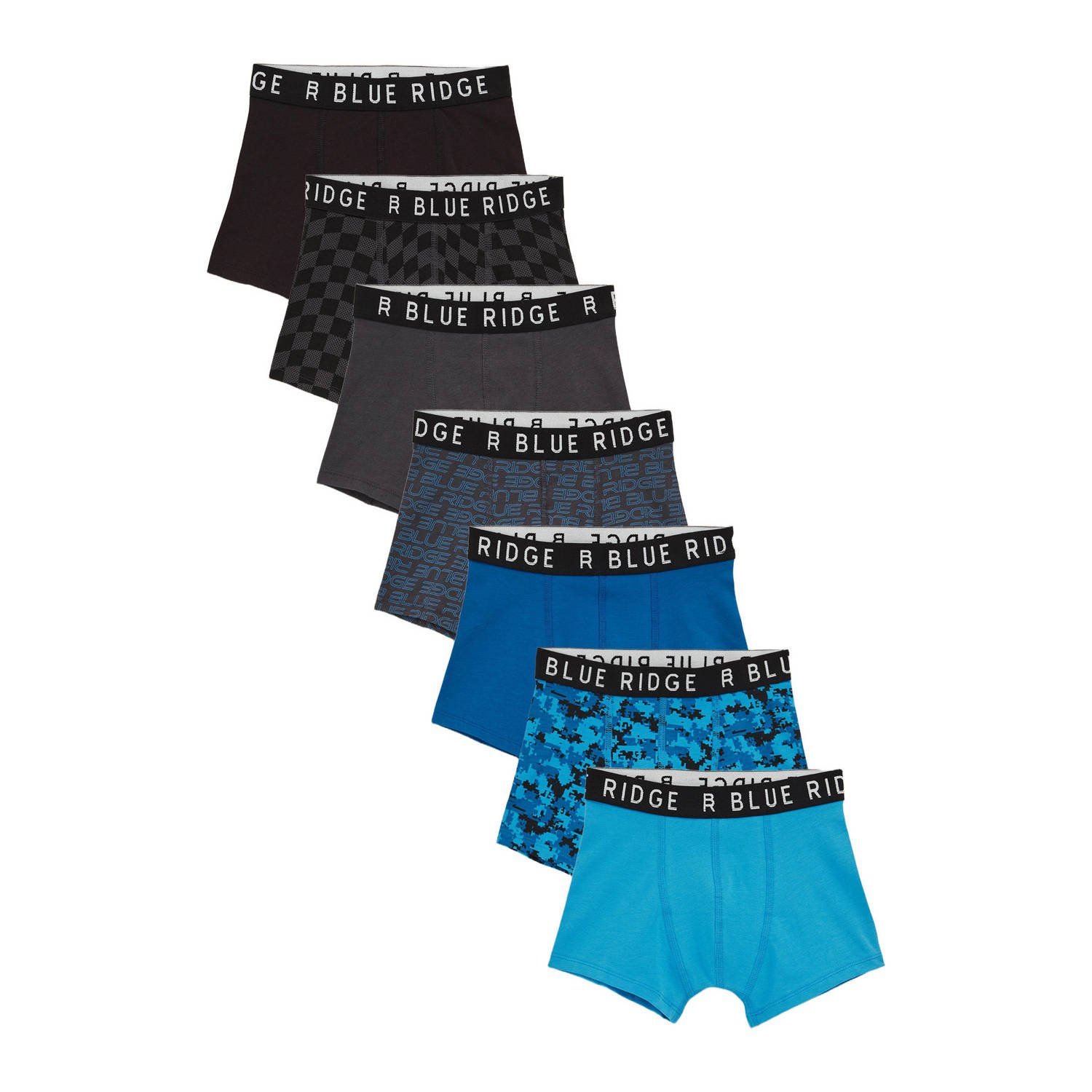 WE Fashion Blue Ridge boxershort set van 7 blauw zwart grijs