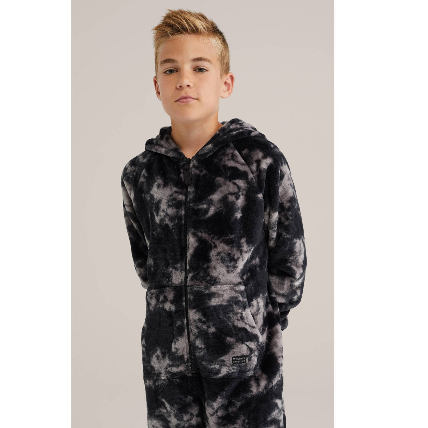 WE Fashion onesie zwart grijs