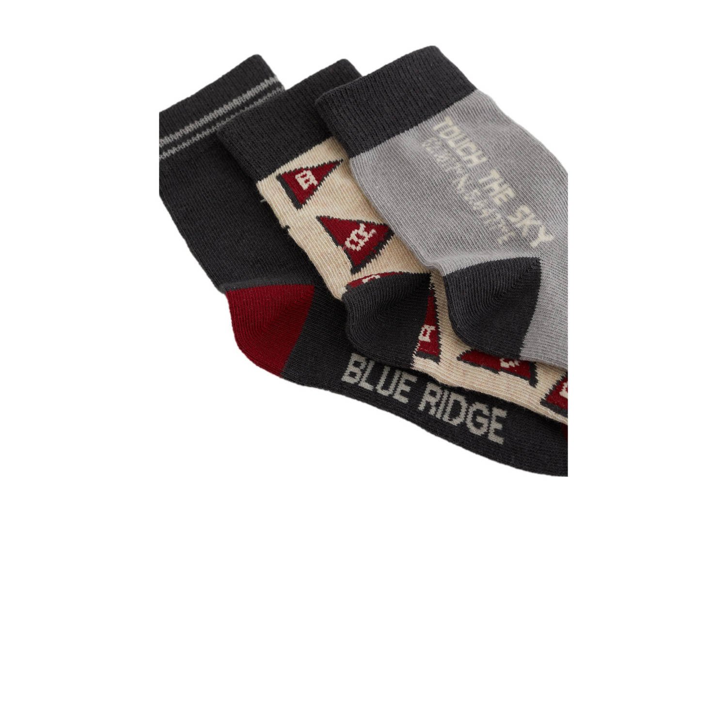 WE Fashion Blue Ridge sokken set van 3 grijs beige bordeaux rood