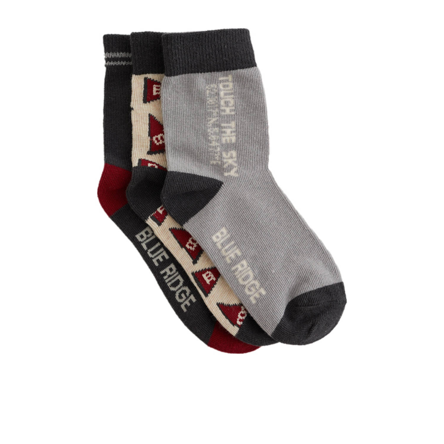 WE Fashion Blue Ridge sokken set van 3 grijs beige bordeaux rood