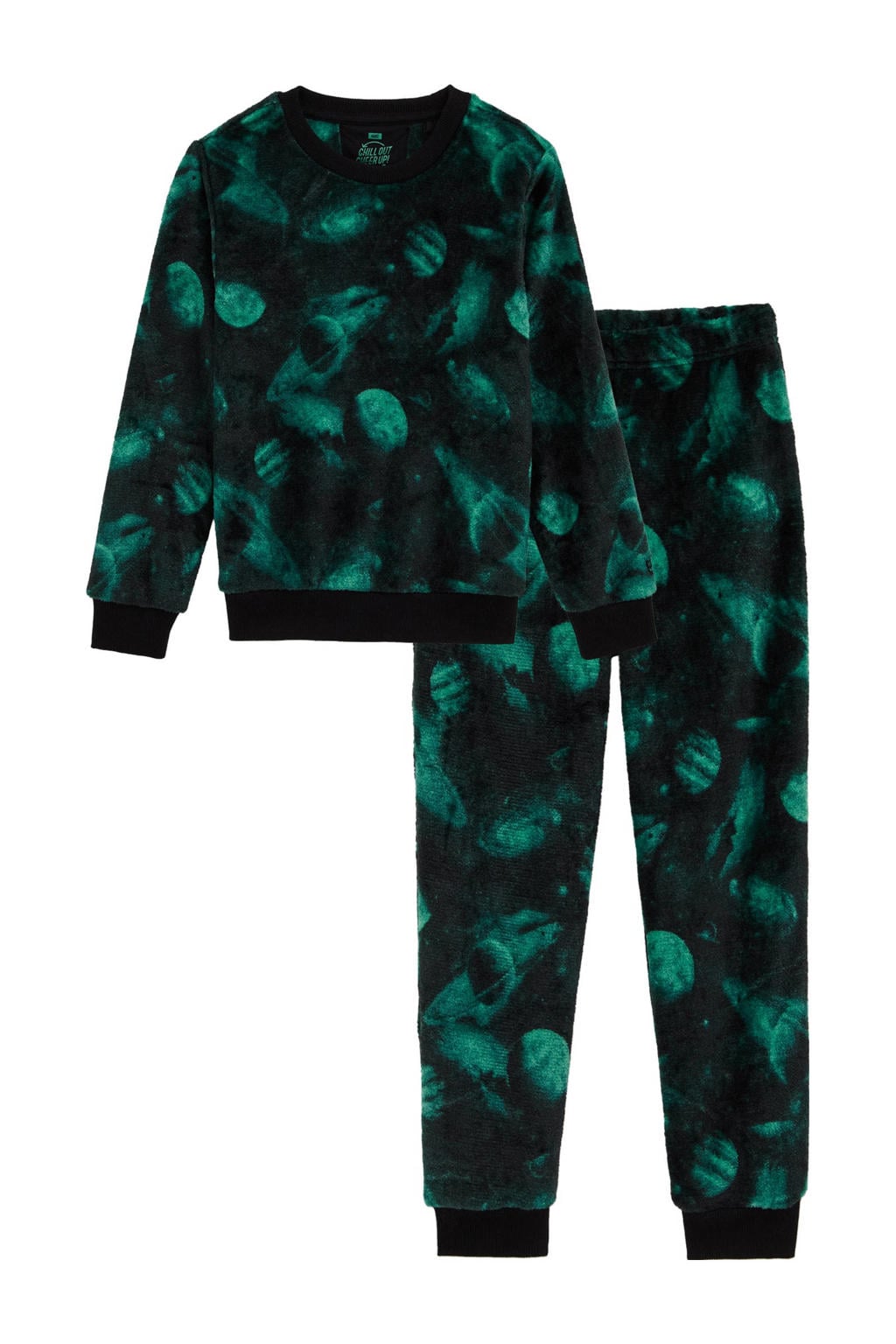 WE Fashion fleece pyjama groen
