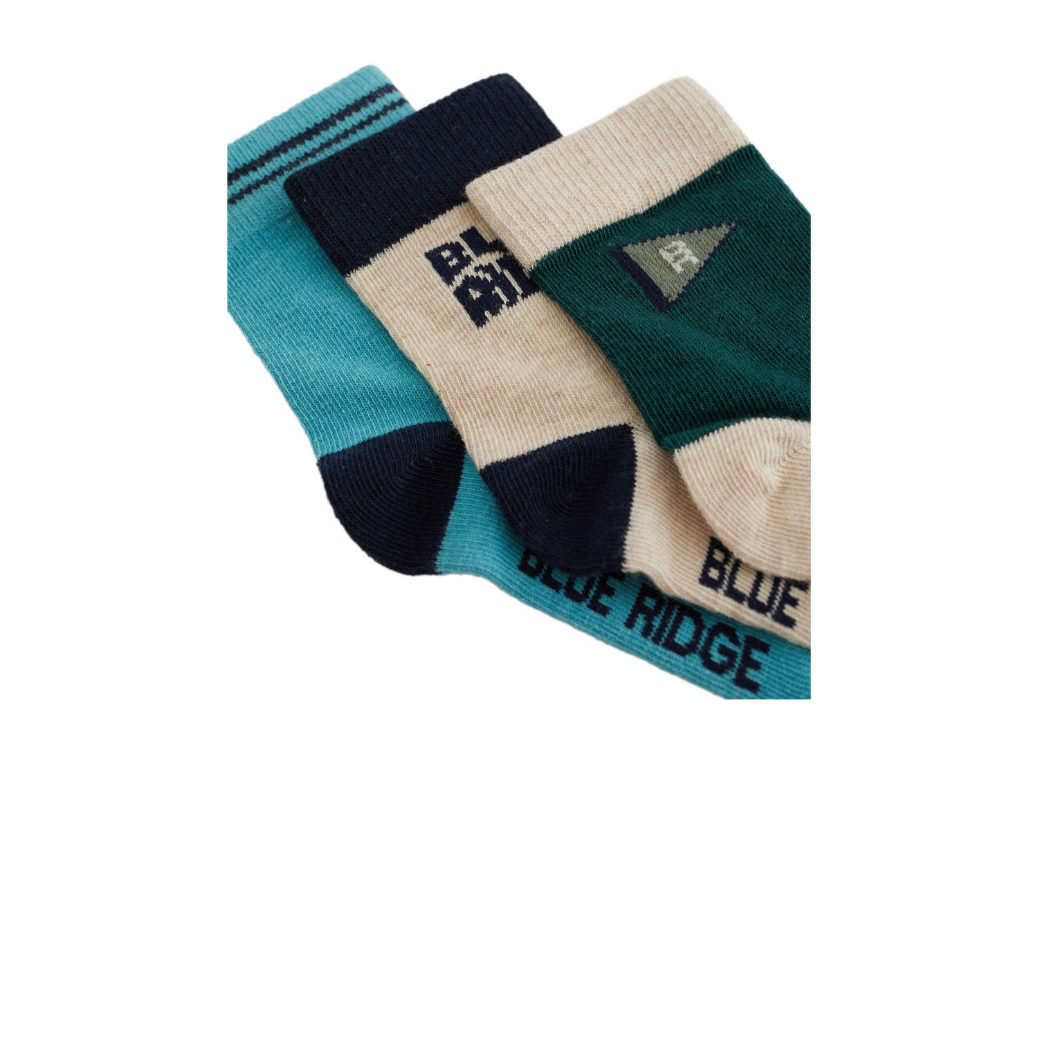 WE Fashion Blue Ridge sokken set van 3 beige donkergroen blauw