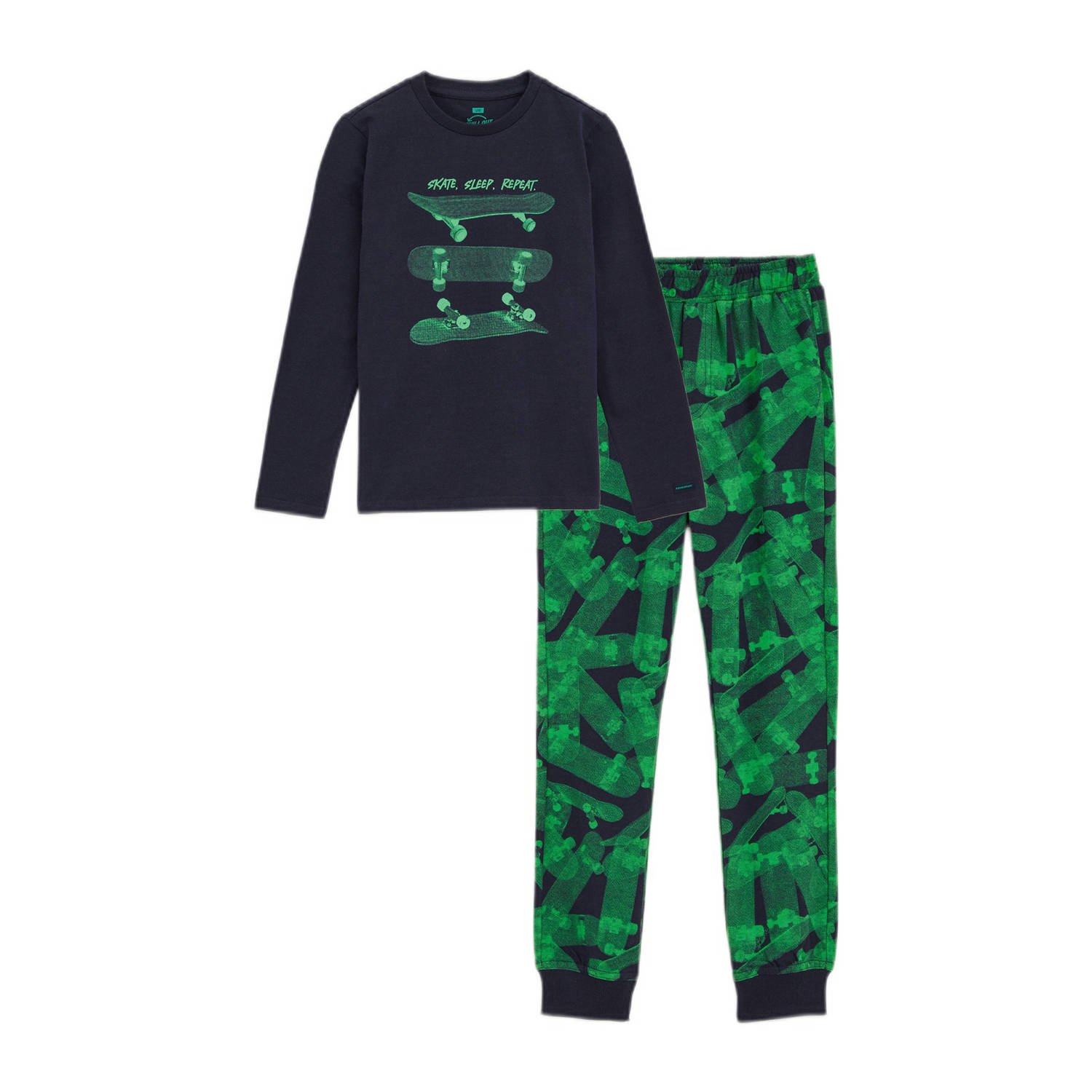 WE Fashion pyjamaset groen donkerblauw