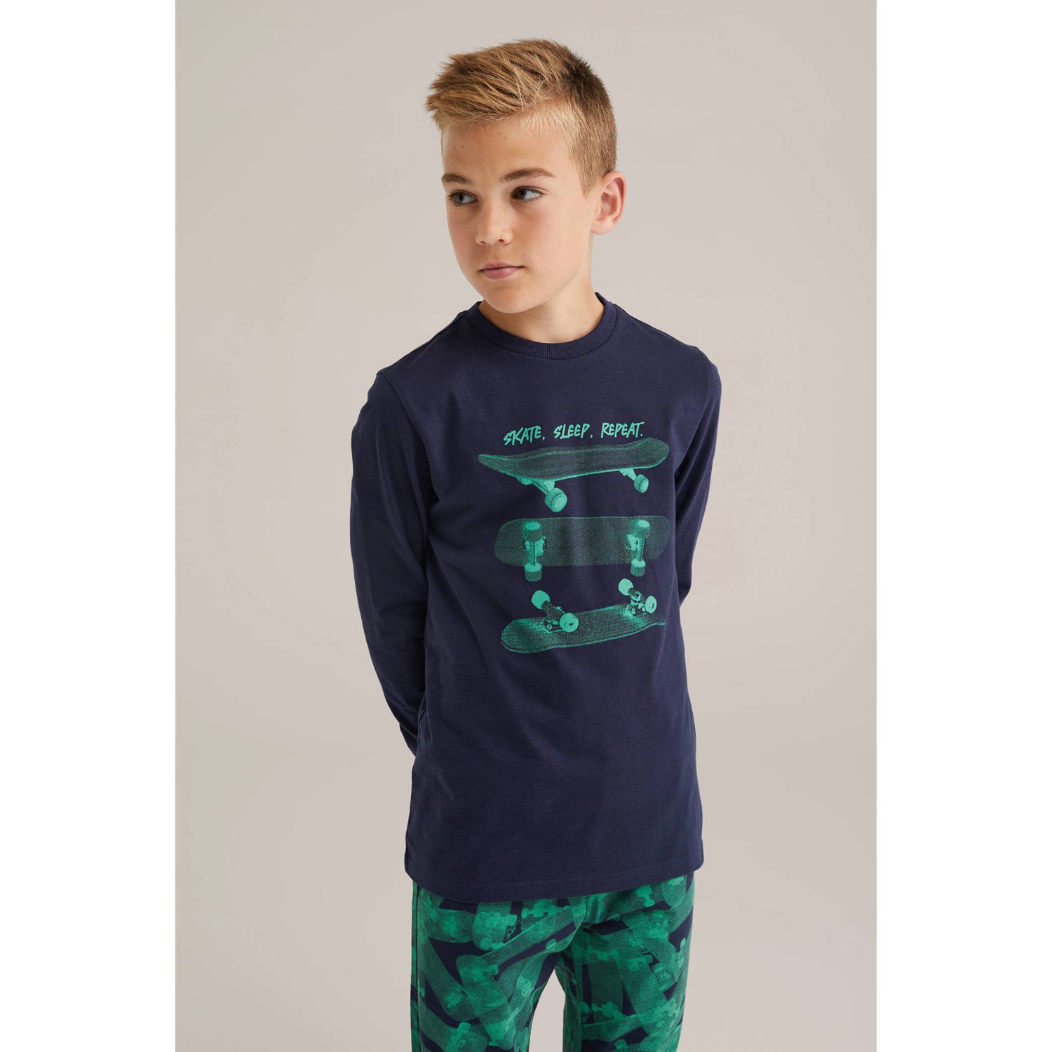 WE Fashion pyjamaset groen donkerblauw