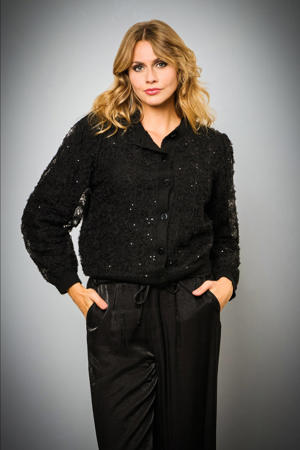 gebreid vest zwart met pailletten