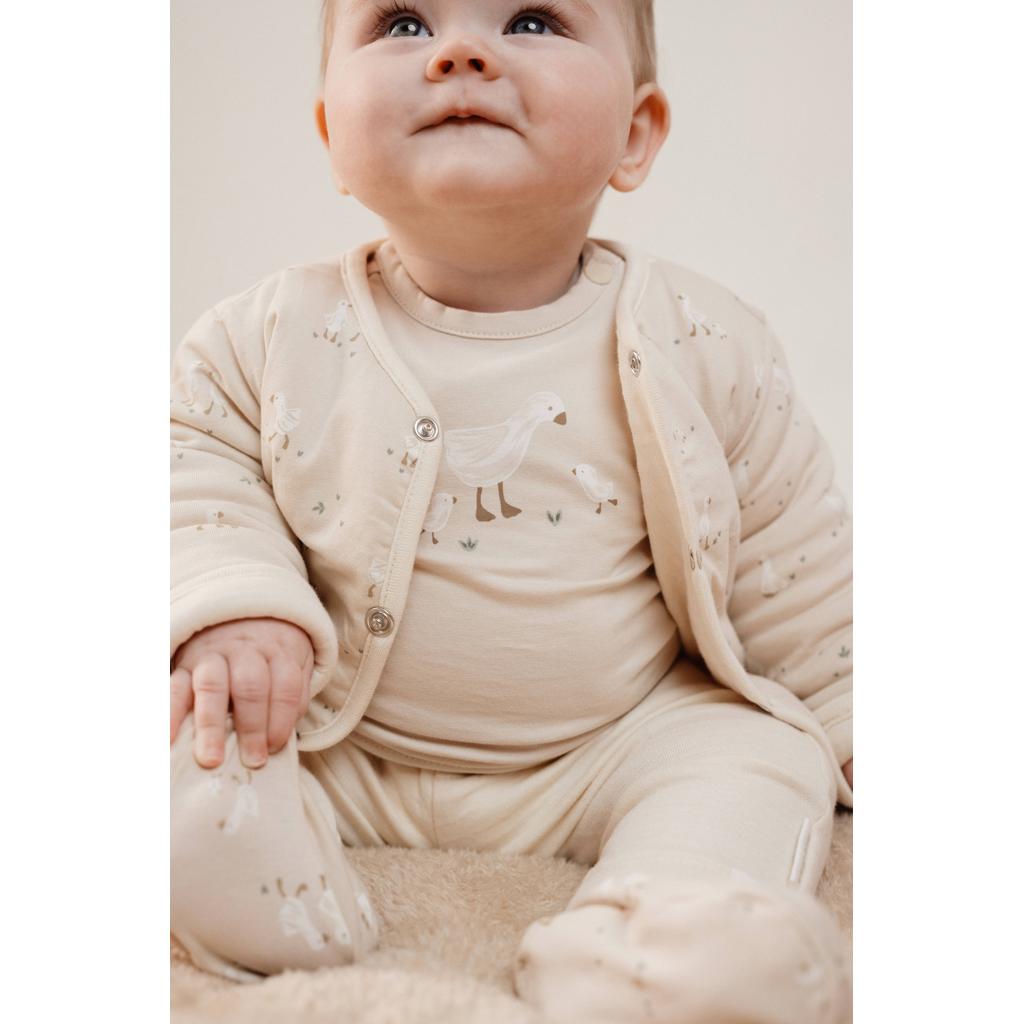 Ecru jongens en meisjes Little Dutch casual broek van katoen met elastische tailleband en effen
