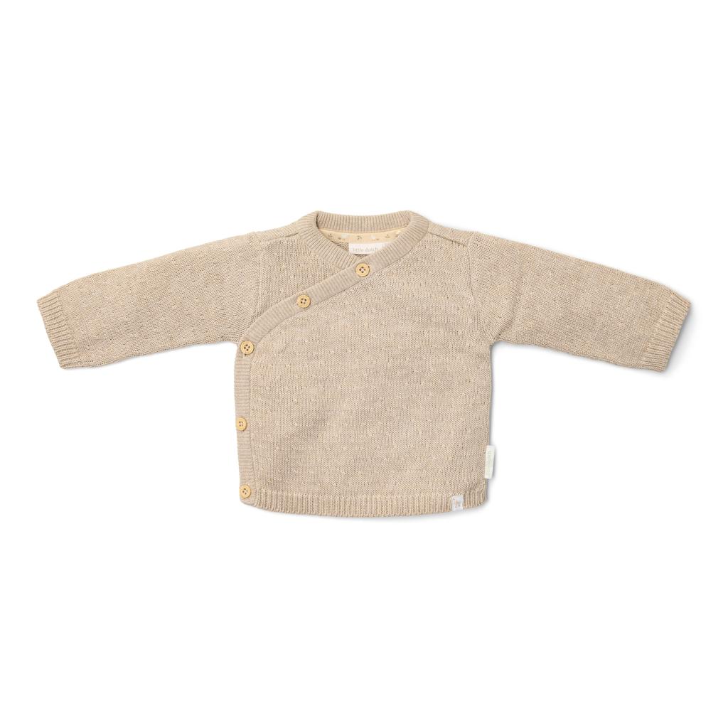 Beige jongens en meisjes Little Dutch gebreid vest van katoen met stippenprint, lange mouwen, V-hals en knoopsluiting