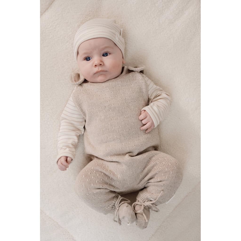 Beige jongens en meisjes Little Dutch gestreepte longsleeve van stretchkatoen met lange mouwen, ronde hals en knoopsluiting