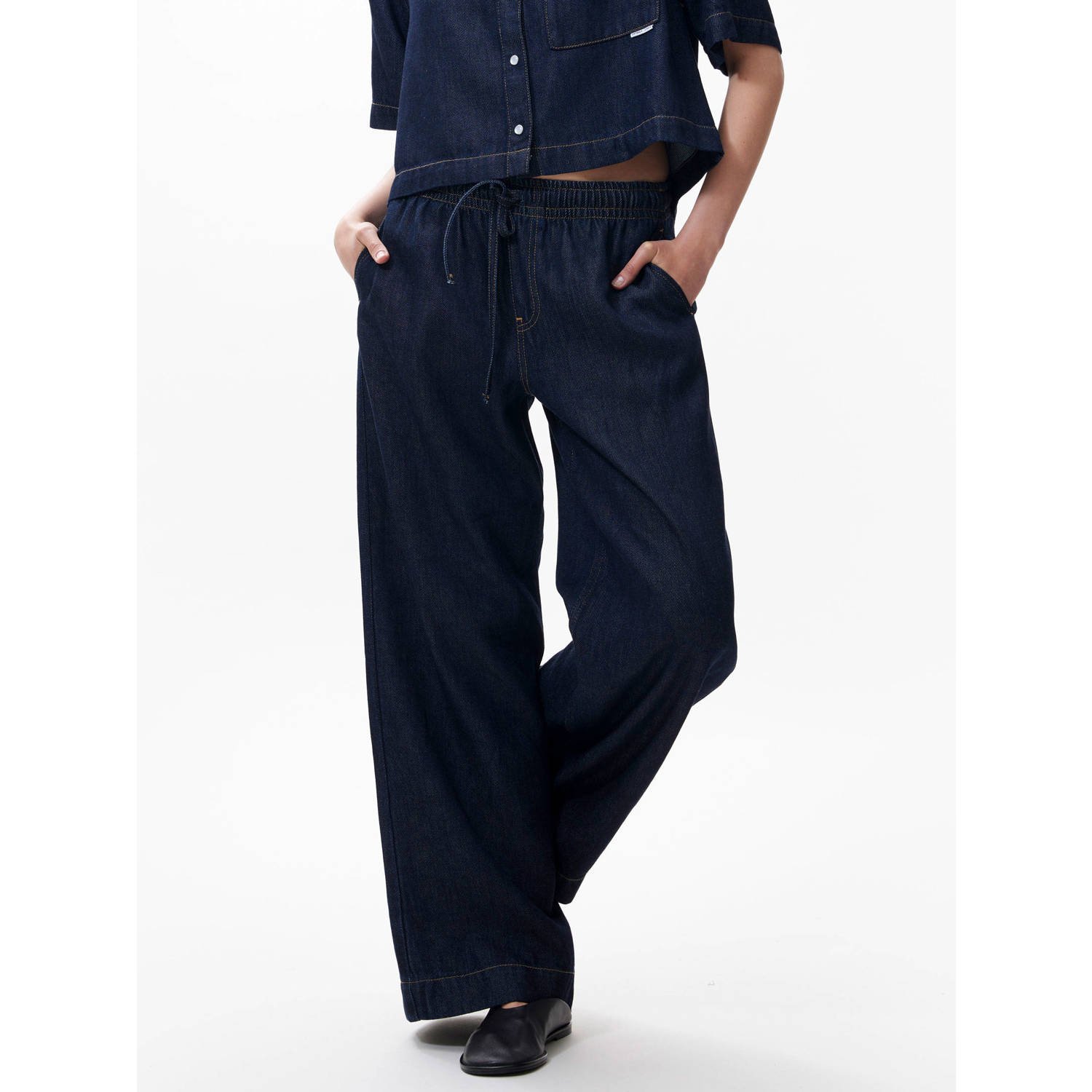 Catwalk Junkie denim wide leg high waist broek donkerblauw