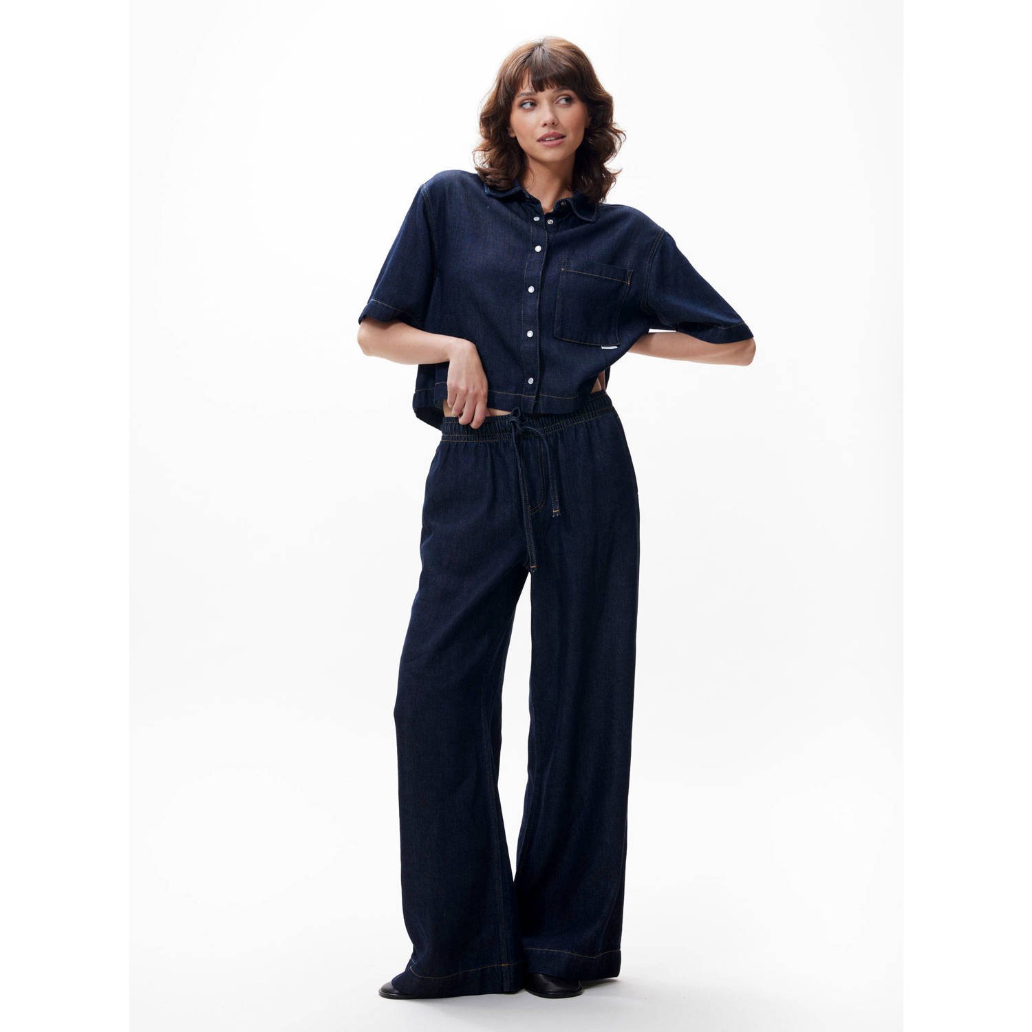 Catwalk Junkie denim wide leg high waist broek donkerblauw
