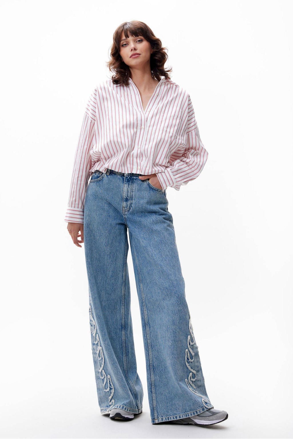 Light blue denim dames Catwalk Junkie wide leg jeans van denim met rits- en knoopsluiting en effen