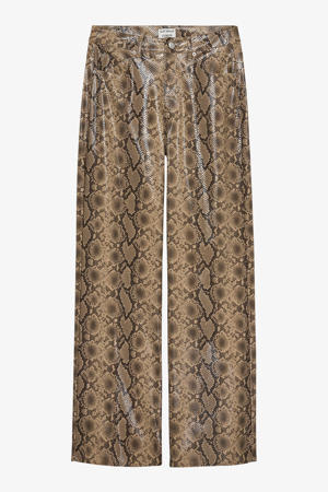 imitatieleren wide leg regular waist casual broek bruin
