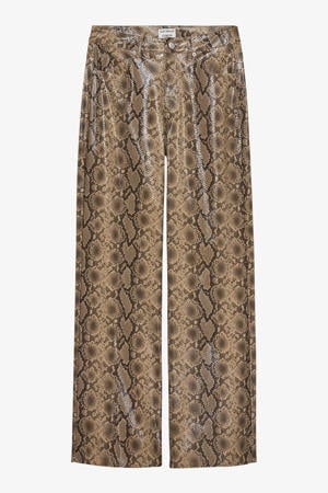 imitatieleren wide leg regular waist casual broek bruin
