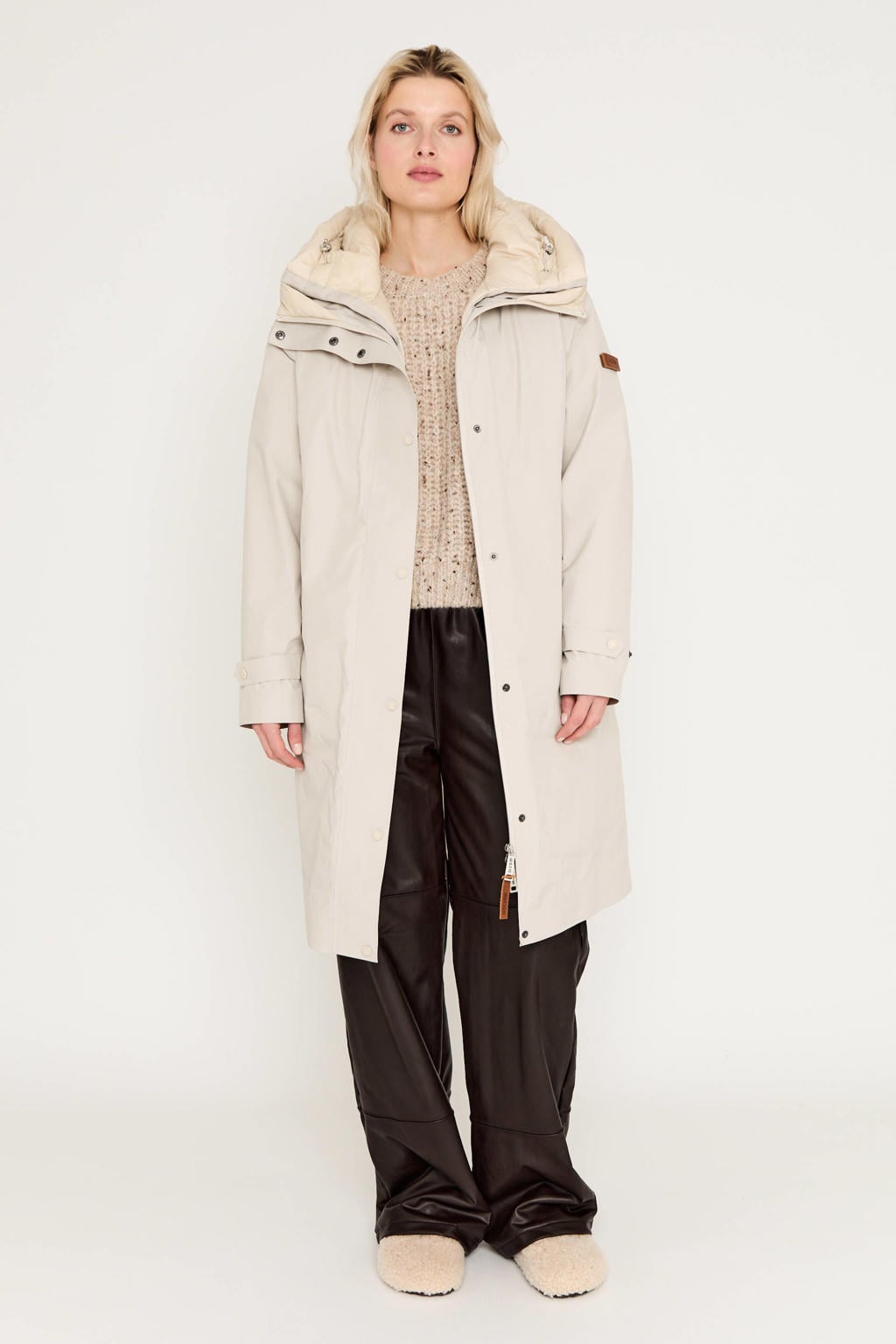 Ecru dames Moscow donzen reversible jas met effen, lange mouwen en capuchon