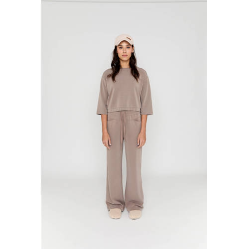 Moscow wide leg high waist casual broek taupe afbeelding